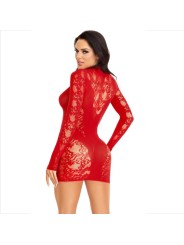 LEG AVENUE MINI VESTIDO DE ENCAJE CON MANGA LARGA ROJO