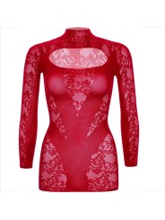 LEG AVENUE MINI VESTIDO DE ENCAJE CON MANGA LARGA ROJO
