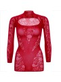 LEG AVENUE MINI VESTIDO DE ENCAJE CON MANGA LARGA ROJO