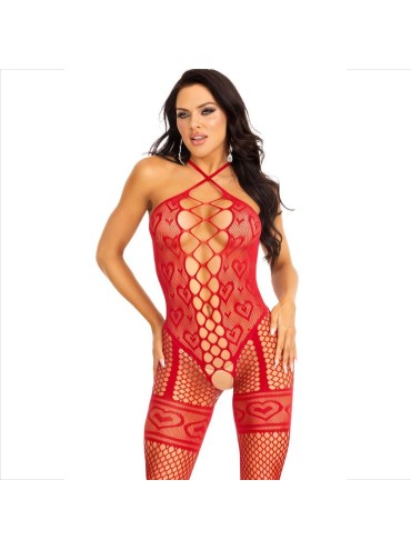 LEG AVENUE BODYSTOCKING CUELLO HALTER RED CORAZONES ROJO