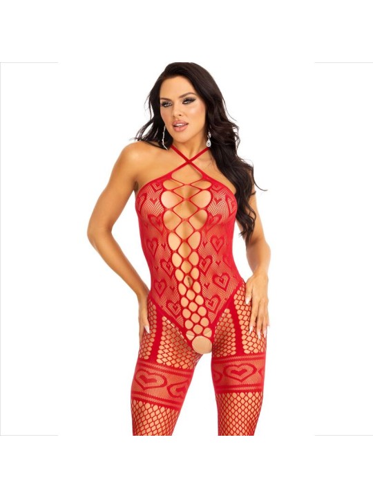 LEG AVENUE BODYSTOCKING CUELLO HALTER RED CORAZONES ROJO