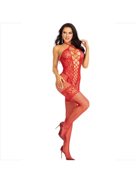 LEG AVENUE BODYSTOCKING CUELLO HALTER RED CORAZONES ROJO