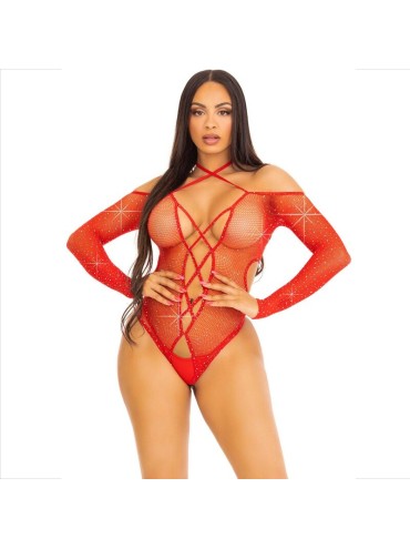 LEG AVENUE BODY CROTCHLESS CON BRILLO ROJO