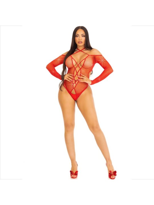 LEG AVENUE BODY CROTCHLESS CON BRILLO ROJO