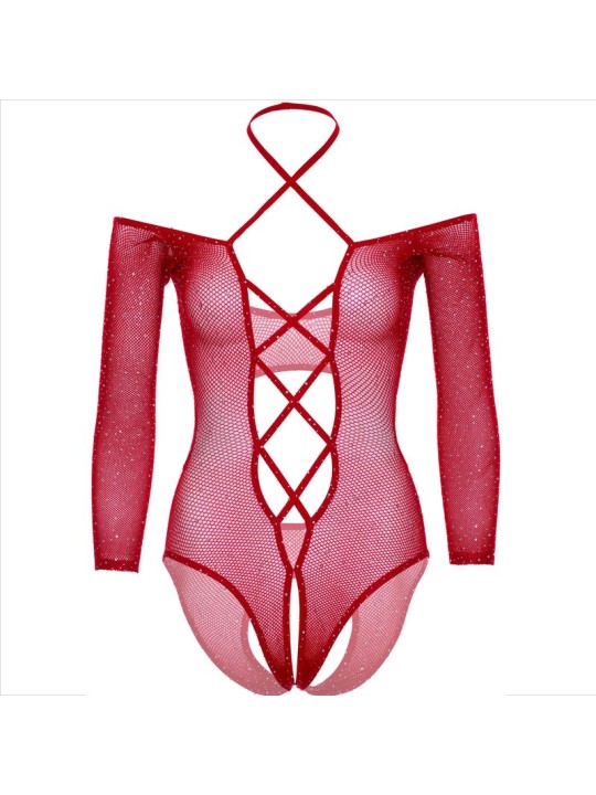 LEG AVENUE BODY CROTCHLESS CON BRILLO ROJO