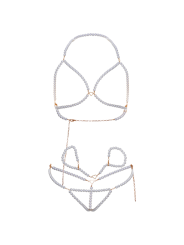 LEG AVENUE SET SUJETADOR MUNEQUERAS TANGA PERLA