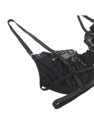 SUBBLIME SET DE 3 PIEZAS SUJETADOR TANGA LIGA ENCAJE NEGRO S M