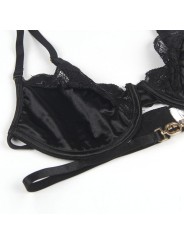 SUBBLIME SET DE 3 PIEZAS SUJETADOR TANGA LIGA ENCAJE NEGRO S M