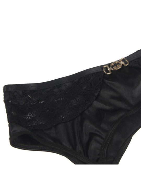 SUBBLIME SET DE 3 PIEZAS SUJETADOR TANGA LIGA ENCAJE NEGRO S M