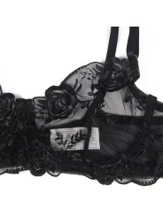 SUBBLIME SET DE 3 PIEZAS SUJETADOR TANGA LIGA ESTAMPADO FLORAL NEGRO S M