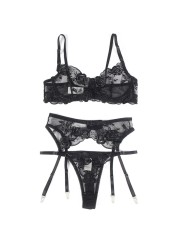 SUBBLIME SET DE 3 PIEZAS SUJETADOR TANGA LIGA ESTAMPADO FLORAL NEGRO S M