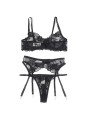 SUBBLIME SET DE 3 PIEZAS SUJETADOR TANGA LIGA ESTAMPADO FLORAL NEGRO S M