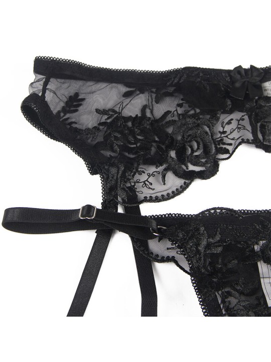 SUBBLIME SET DE 3 PIEZAS SUJETADOR TANGA LIGA ESTAMPADO FLORAL NEGRO S M