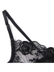 SUBBLIME SET DE 3 PIEZAS SUJETADOR TANGA LIGA ESTAMPADO FLORAL NEGRO S M