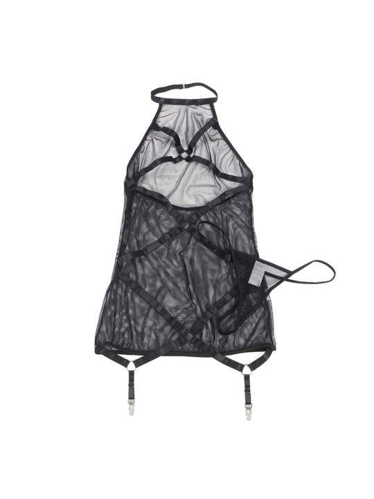 SUBBLIME VESTIDO TRANSPARENTE CUELLO HALTER NEGRO S M