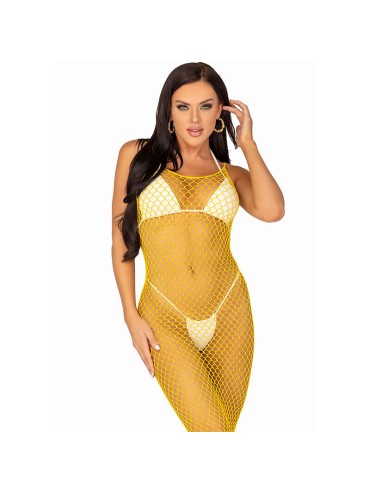LEG AVENUE VESTIDO DE REJILLA LARGO AMARILLO TALLA UNICA