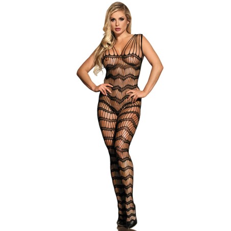 SUBBLIME 951696 BODYSTOCKING CROTCHLESS DE REJILLA CON TIRAS EN HOMBROS NEGRO TALLA UNICA