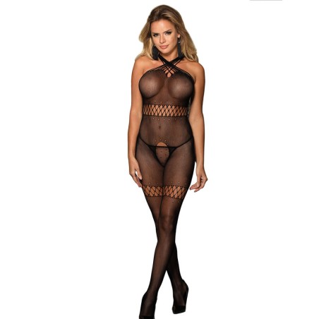 SUBBLIME 951948 BODYSTOCKING DE REJILLA CON TIRANTES DE CUELLO CRUZADOS NEGRO TALLA UNICA