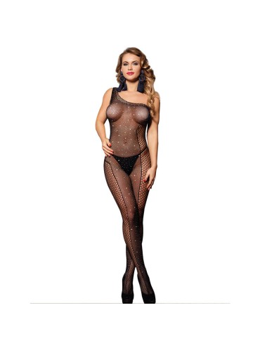 SUBBLIME 952037 BODYSTOCKING DE REJILLA DE UN HOMBRO CON DIAMANTES NEGRO TALLA UNICA