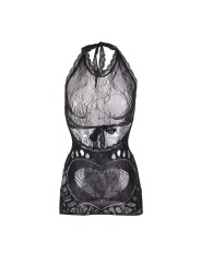 SUBBLIME 952075 VESTIDO CORTO DE REJILLA CON ESPALDA DESCUBIERTA Y DETALLE DE CORAZON NEGRO TALLA UNICA