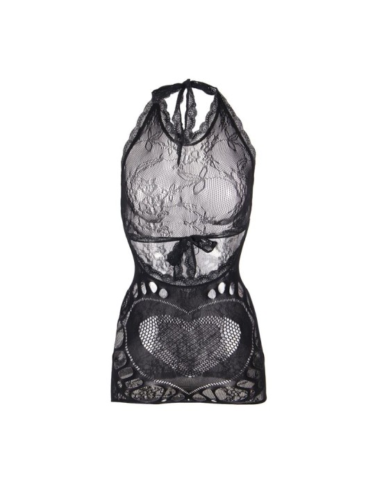 SUBBLIME 952075 VESTIDO CORTO DE REJILLA CON ESPALDA DESCUBIERTA Y DETALLE DE CORAZON NEGRO TALLA UNICA