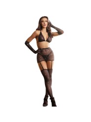 SUBBLIME 952174 BODYSTOCKING DE REJILLA CON GUANTES Y DIAMANTES NEGRO TALLA UNICA