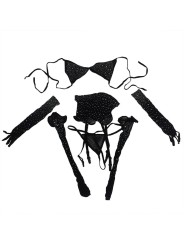 SUBBLIME 952174 BODYSTOCKING DE REJILLA CON GUANTES Y DIAMANTES NEGRO TALLA UNICA