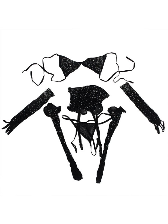 SUBBLIME 952174 BODYSTOCKING DE REJILLA CON GUANTES Y DIAMANTES NEGRO TALLA UNICA