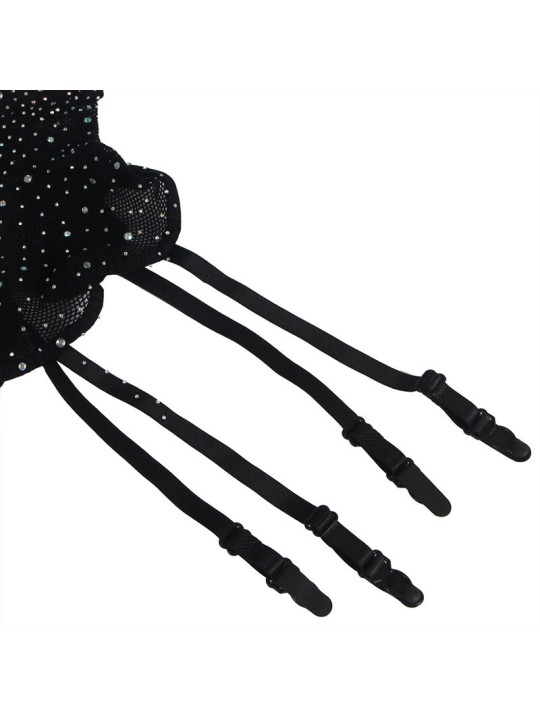 SUBBLIME 952174 BODYSTOCKING DE REJILLA CON GUANTES Y DIAMANTES NEGRO TALLA UNICA