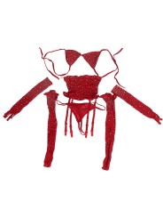 SUBBLIME 952181 BODYSTOCKING DE REJILLA CON GUANTES Y DIAMANTES ROJO TALLA UNICA