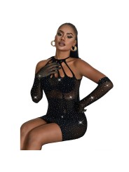 SUBBLIME 952235 VESTIDO DE REJILLA CON BRILLANTES NEGRO TALLA UNICA