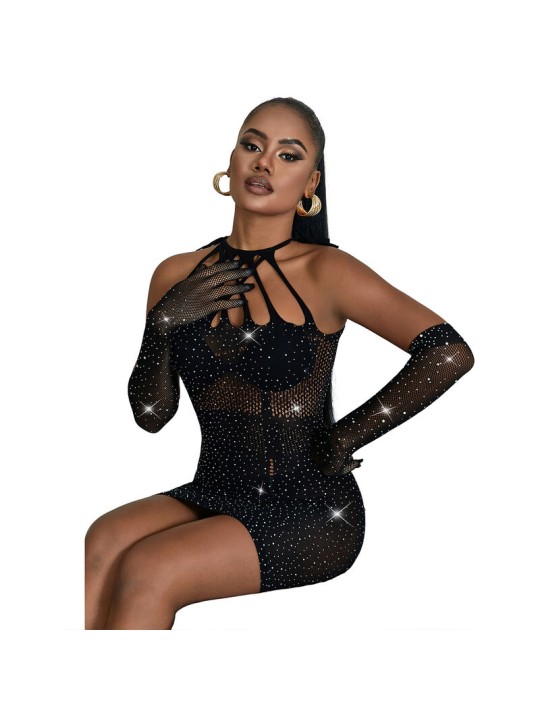 SUBBLIME 952235 VESTIDO DE REJILLA CON BRILLANTES NEGRO TALLA UNICA