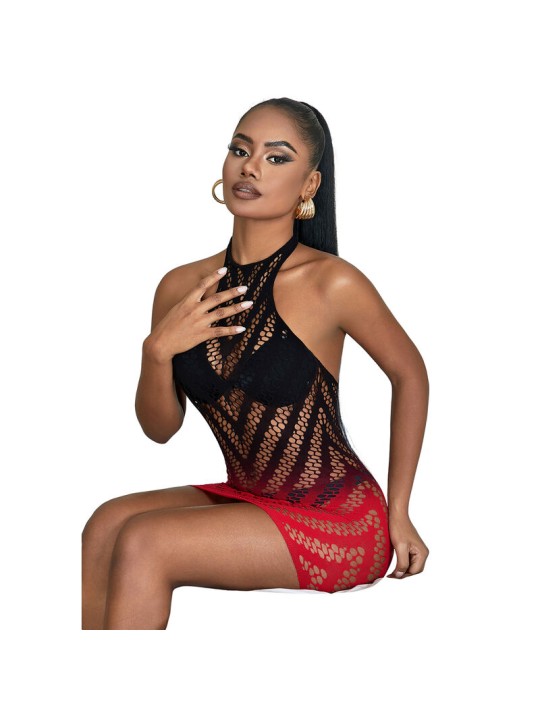 SUBBLIME 952242 VESTIDO DE REJILLA ELASTICO DEGRADADO ROJO Y NEGRO TALLA UNICA