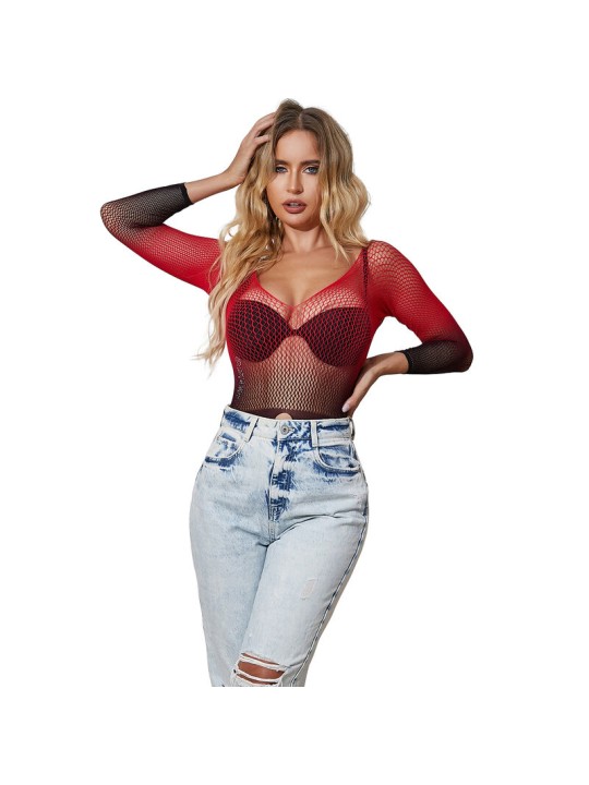 SUBBLIME 952259 VESTIDO DE REJILLA ELASTICO MANGA LARGA DEGRADADO ROJO Y NEGRO TALLA UNICA