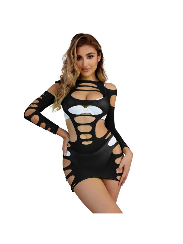 SUBBLIME 952266 VESTIDO DE REJILLA ELASTICO MANGA LARGA NEGRO TALLA UNICA