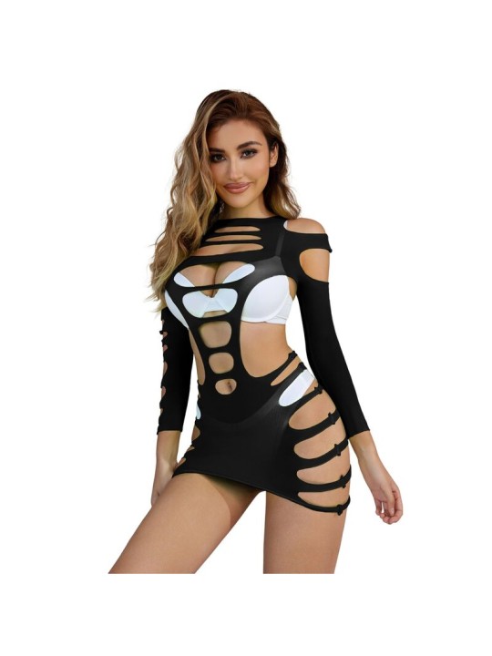 SUBBLIME 952266 VESTIDO DE REJILLA ELASTICO MANGA LARGA NEGRO TALLA UNICA