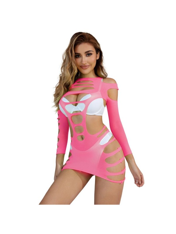 SUBBLIME 952273 VESTIDO DE REJILLA ELASTICO MANGA LARGA ROSA TALLA UNICA