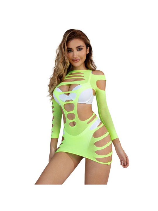 SUBBLIME 952280 VESTIDO DE REJILLA ELASTICO MANGA LARGA VERDE TALLA UNICA