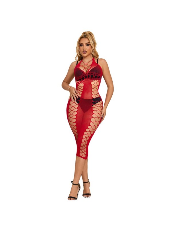 SUBBLIME 952327 VESTIDO DE REJILLA LARGO ROJO TALLA UNICA