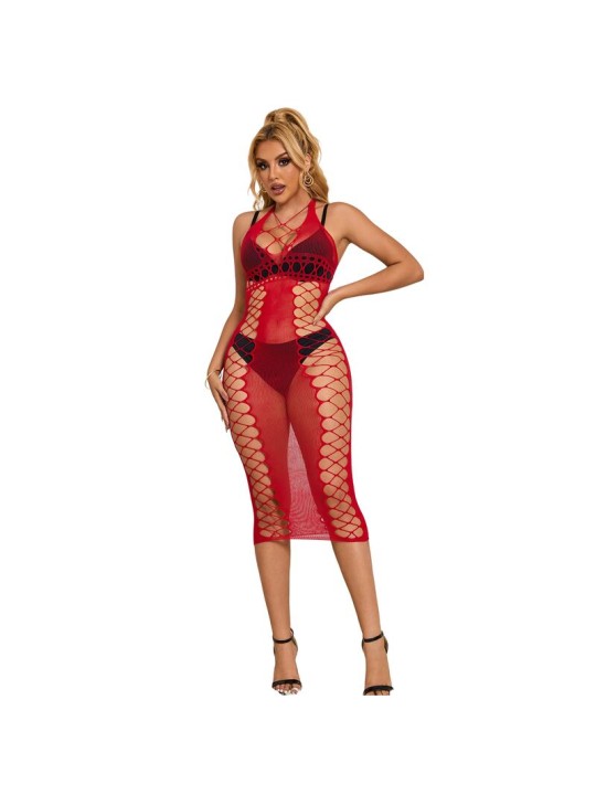 SUBBLIME 952327 VESTIDO DE REJILLA LARGO ROJO TALLA UNICA