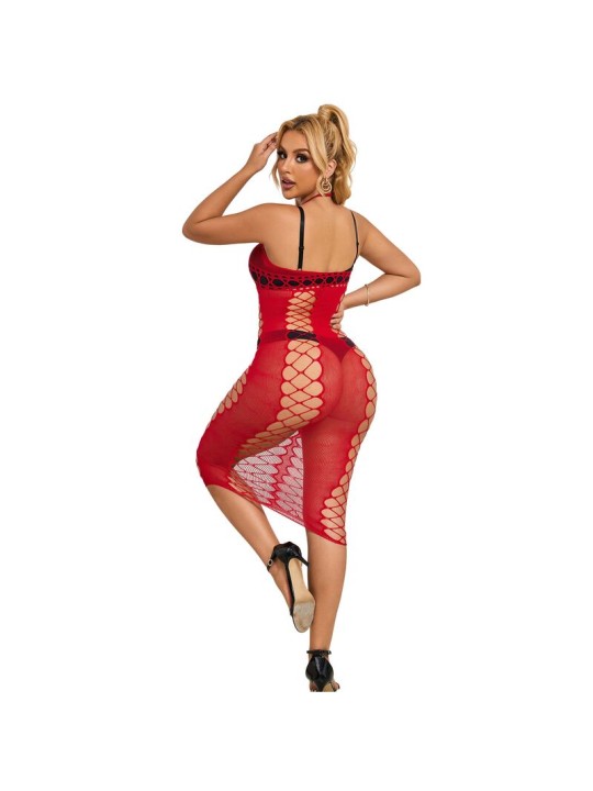 SUBBLIME 952327 VESTIDO DE REJILLA LARGO ROJO TALLA UNICA