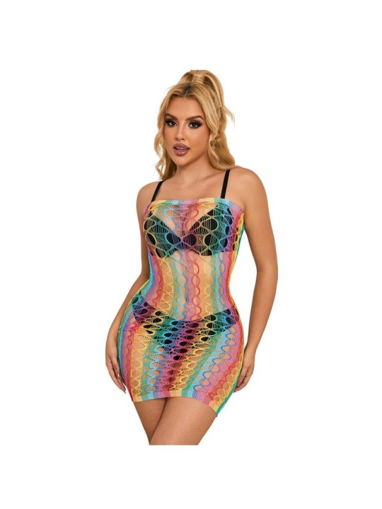 SUBBLIME 952365 VESTIDO DE REJILLA HOMBROS DESCUBIERTOS ARCOIRIS TALLA UNICA