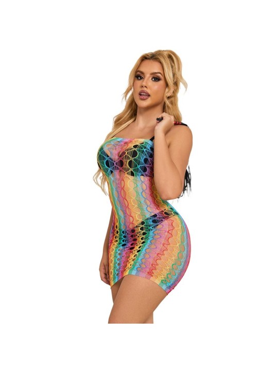 SUBBLIME 952365 VESTIDO DE REJILLA HOMBROS DESCUBIERTOS ARCOIRIS TALLA UNICA