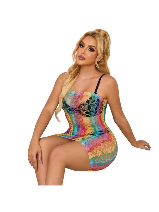 SUBBLIME 952365 VESTIDO DE REJILLA HOMBROS DESCUBIERTOS ARCOIRIS TALLA UNICA