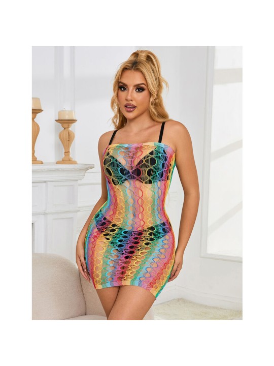 SUBBLIME 952365 VESTIDO DE REJILLA HOMBROS DESCUBIERTOS ARCOIRIS TALLA UNICA