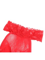 SUBBLIME 952372 BODYSTOCKING CROTCHLESS DE REJILLA Y ENCAJE CON CUELLO ALTO ROJO TALLA UNICA