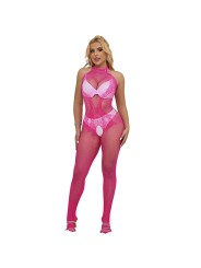 SUBBLIME 952389 BODYSTOCKING CROTCHLESS DE REJILLA Y ENCAJE CON CUELLO ALTO ROSA TALLA UNICA