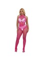 SUBBLIME 952389 BODYSTOCKING CROTCHLESS DE REJILLA Y ENCAJE CON CUELLO ALTO ROSA TALLA UNICA