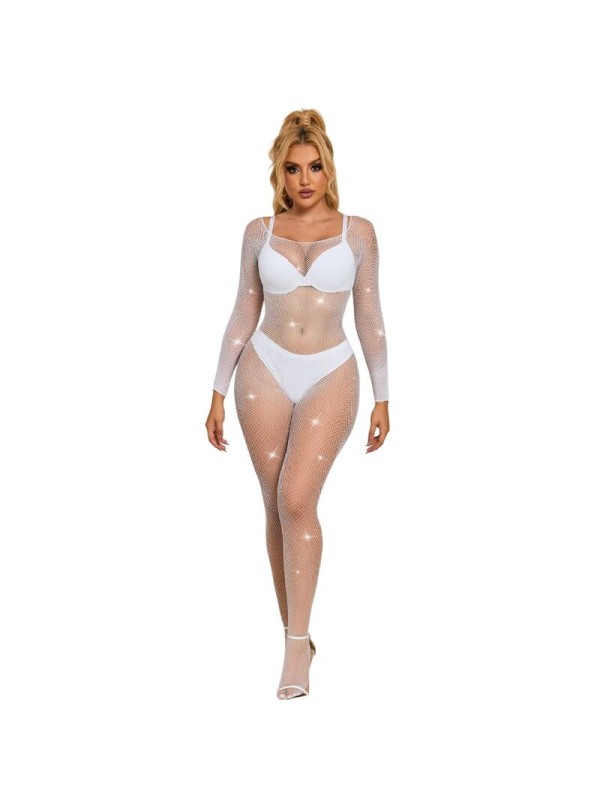 SUBBLIME 952396 BODYSTOCKING DE REJILLA CON DIAMANTES MANGA LARGA BLANCO TALLA UNICA
