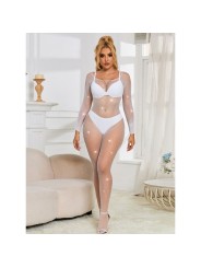 SUBBLIME 952396 BODYSTOCKING DE REJILLA CON DIAMANTES MANGA LARGA BLANCO TALLA UNICA